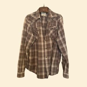 Wrangler Jeans CO. Button Down Shirt Brown. XL 100% Cotton
